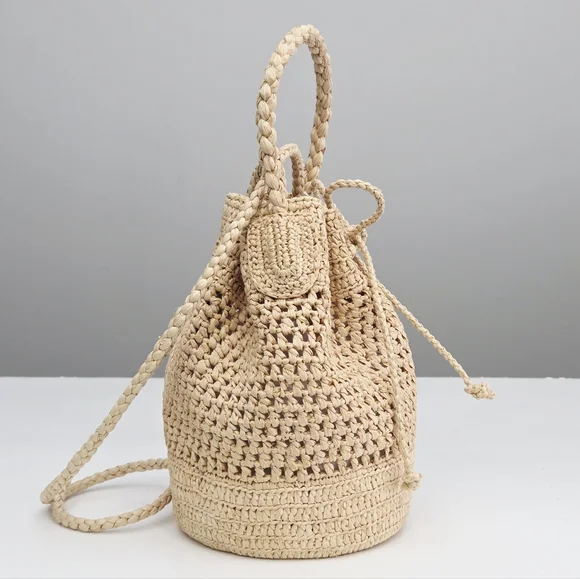 NWT SEZANE CAPUCINE MINI BAG - NATURAL RAFFIA - Picture 6 of 9